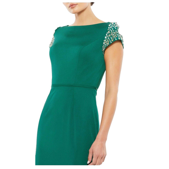 Mac Duggal Bateau Neck Embellished Cap Sleeve Gown #55718 Emerald Green, Sz 10 - Picture 3 of 16